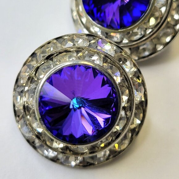 Purple Stud Clip On Earrings, Vintage Style Swaroski Crystal 20mm ClipOn Earring - Picture 2 of 3